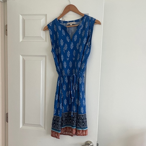 LOFT Blue Patterned Mini Dress - Picture 1 of 9